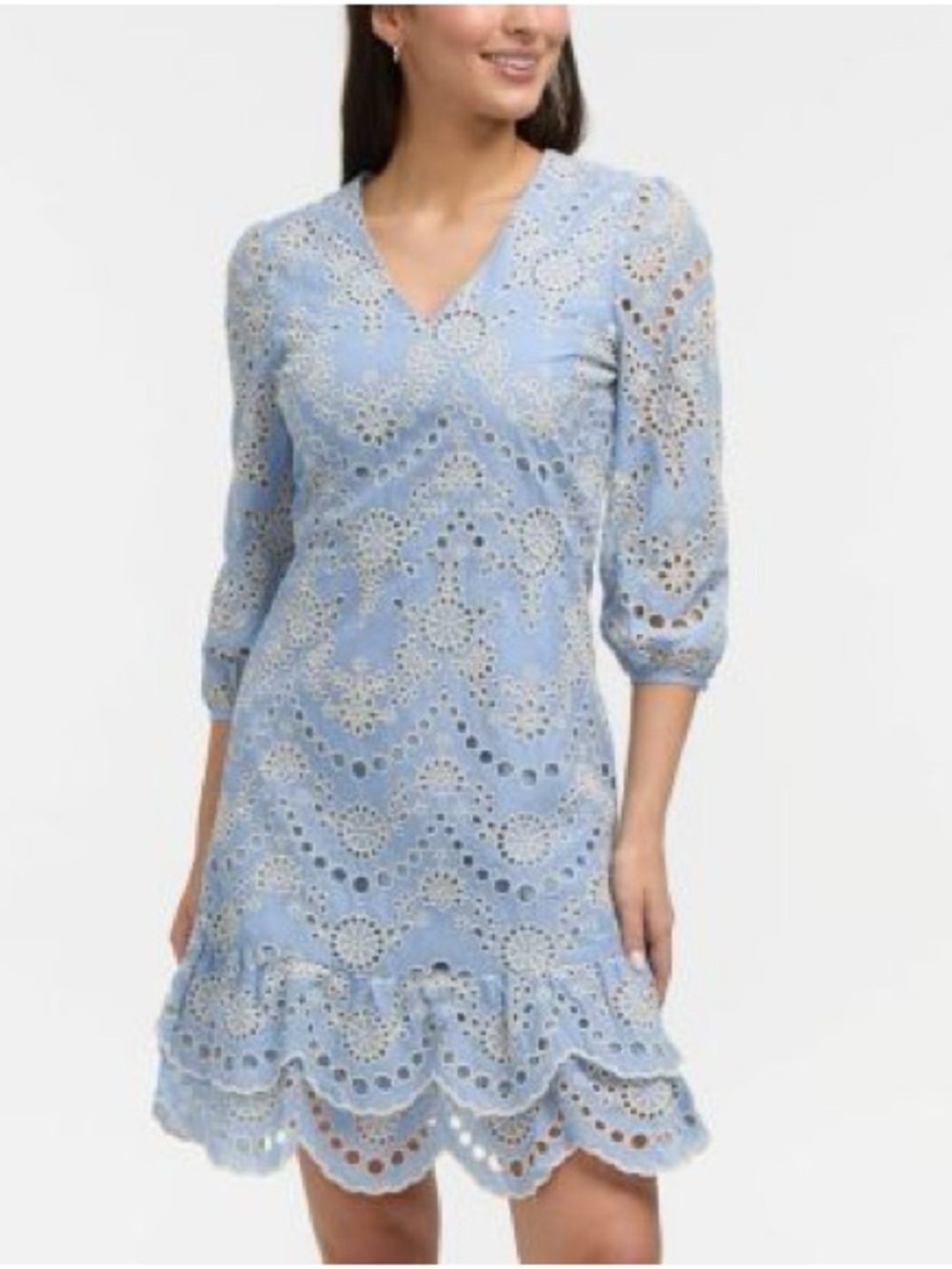 Ellen Tracy Light Blue Eyelet V-Neck Dress - Women's S NWT